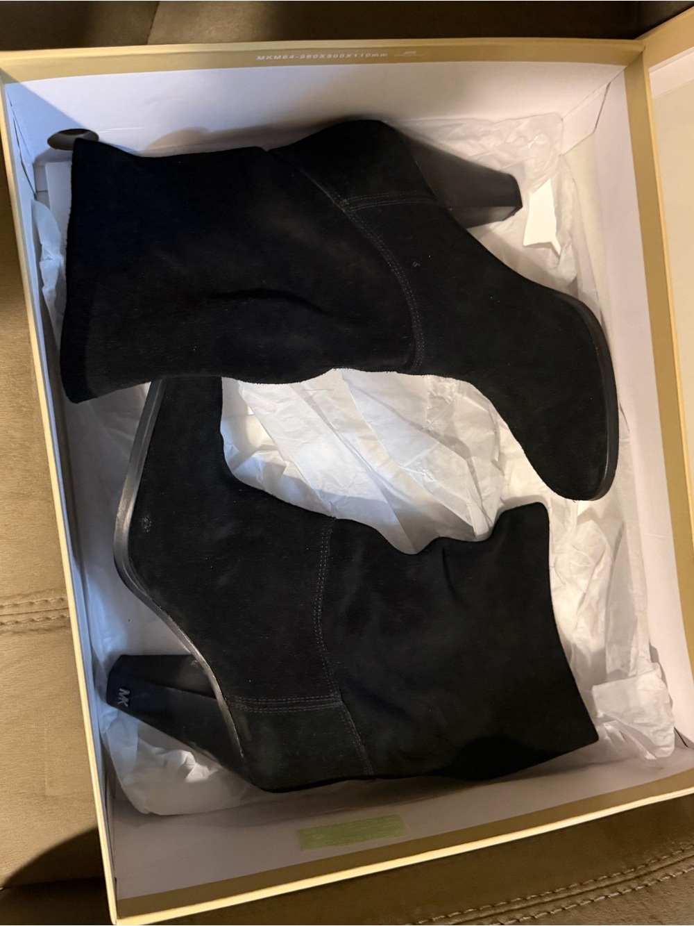 Michael Kors Black Suede Slouchy Mid-Calf Heeled Boots - Picture 2 of 3